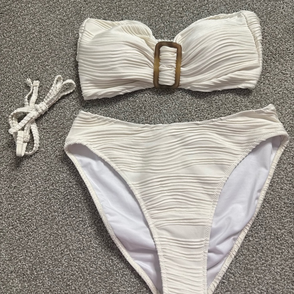 Textured Cream Bandeau Bikini